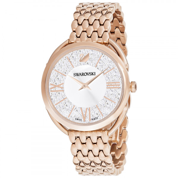 SWAROVSKI Crystalline Glam Watch, Leather Strap, Black, Rose gold tone 5452452