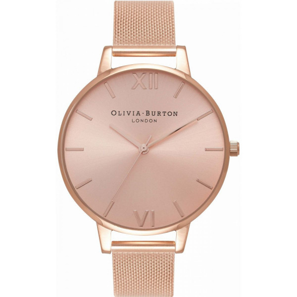 OLIVIA BURTON Big Dial Rose Gold Sunray Mesh OB16BD102