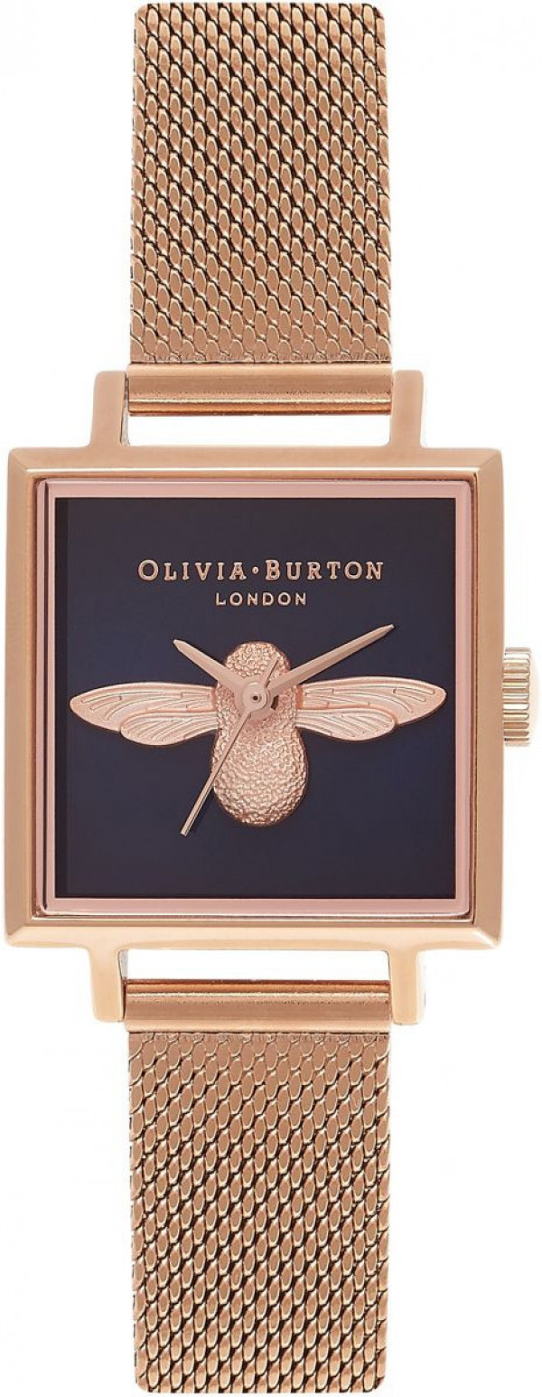 OLIVIA BURTON Square Dial 3D Bee Midnight & Rose Gold Mesh OB16AM96