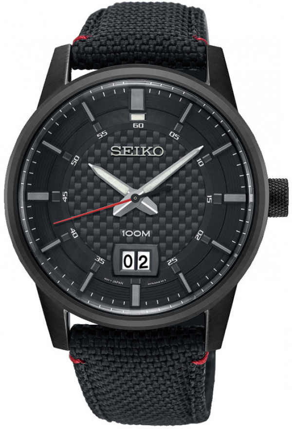 SEIKO BIG DATE MUSTA vesitiivis miesten rannekello SUR271P1