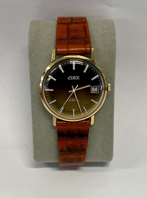 CINY Vintage kultakello 18k nahkaranneke