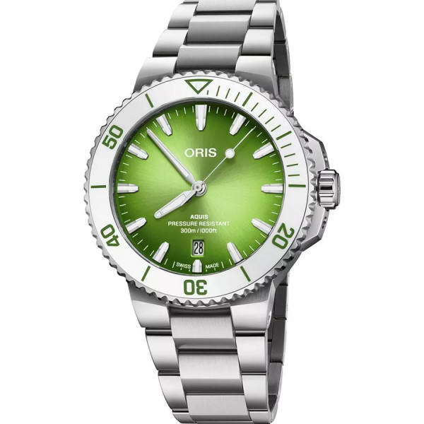 Oris Aquis date Watermelon Green 01-733-7789-4158 8-23-04p