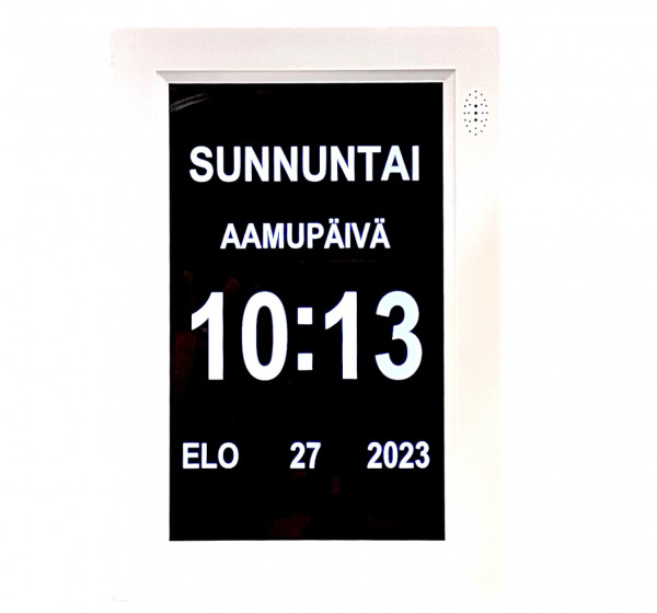 Digitaalinen suomen kielinen kello muistutuksella pystymalli