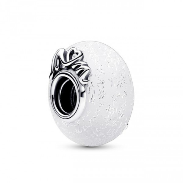 Pandora Moments Glittery White Murano Glass Mum & Love hela 792655C00