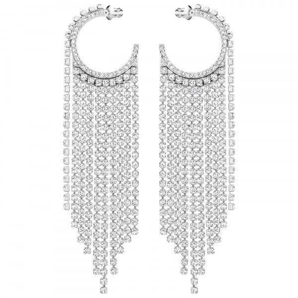 SWAROVSKI Fit Hoop Pierced Earrings, White, Rhodium plating 5421821