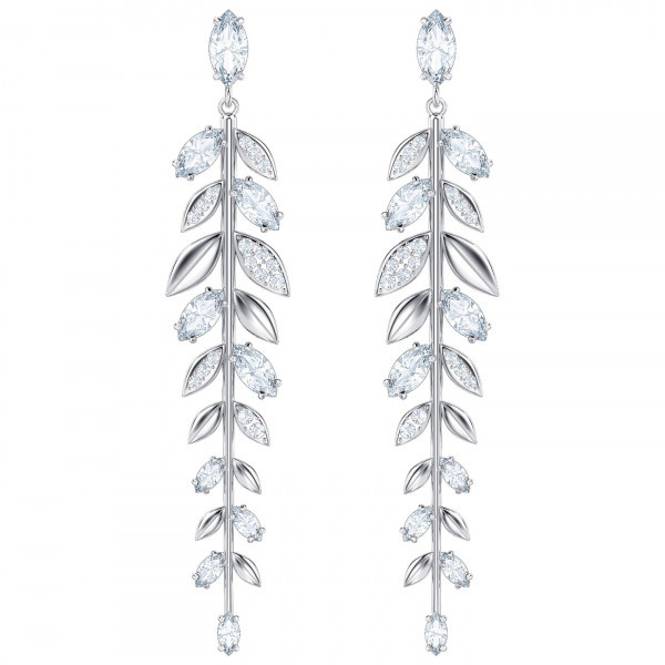 SWAROVSKI Mayfly Pierced Earrings, Long, White, Rhodium plating 5446037
