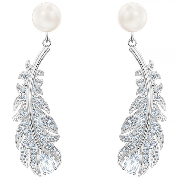 SWAROVSKI Nice Pierced Earrings, White, Rhodium plated 5496052