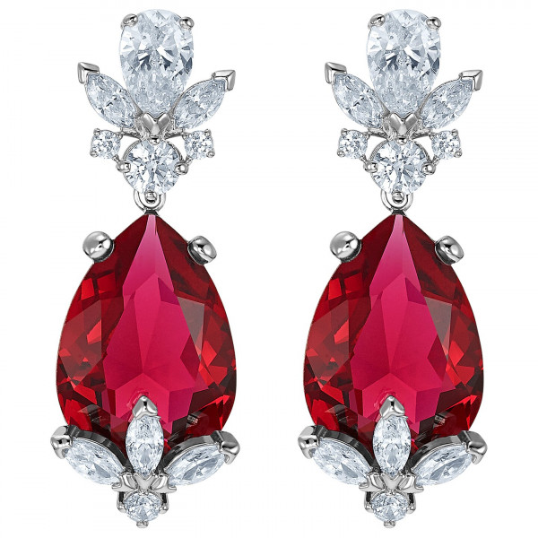 SWAROVSKI Louison Drop Pierced Earrings, Red, Rhodium plated 5495078