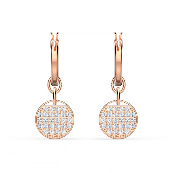 SWAROVSKI Ginger Mini Hoop Pierced Earrings, White, Rose-gold tone 5567528