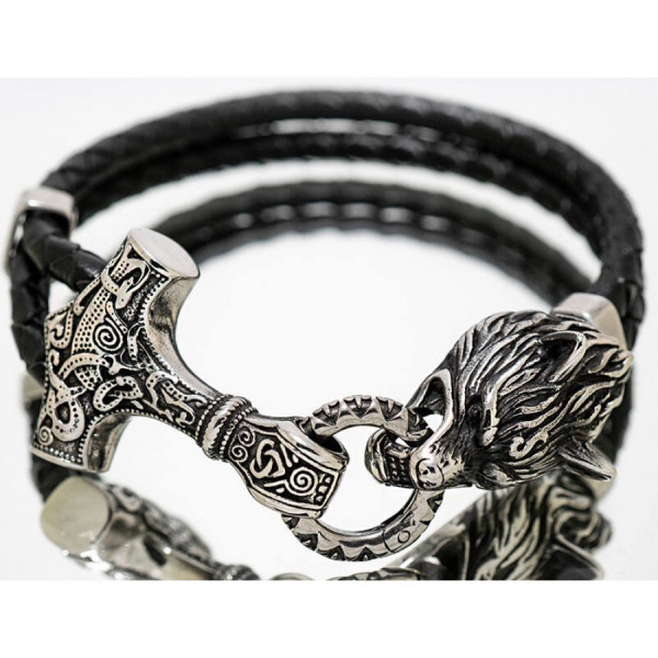 Northern Viking Jewelry Thors Hammer Wolf rannekoru NVJRA013